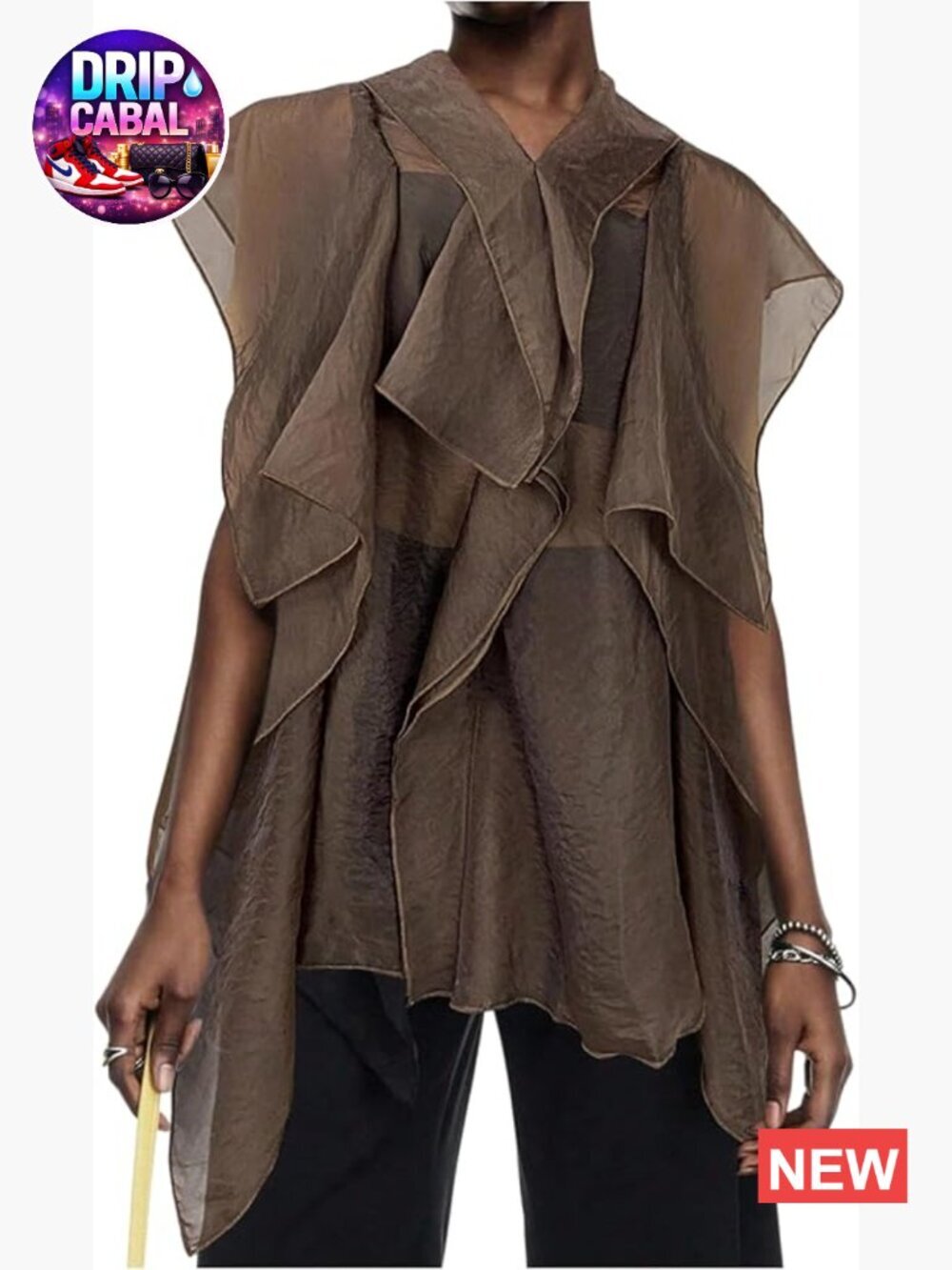 Sheer Cap Sleeve V Neck Ruffle Chiffon Blouse Asymmetrical Flowy Top